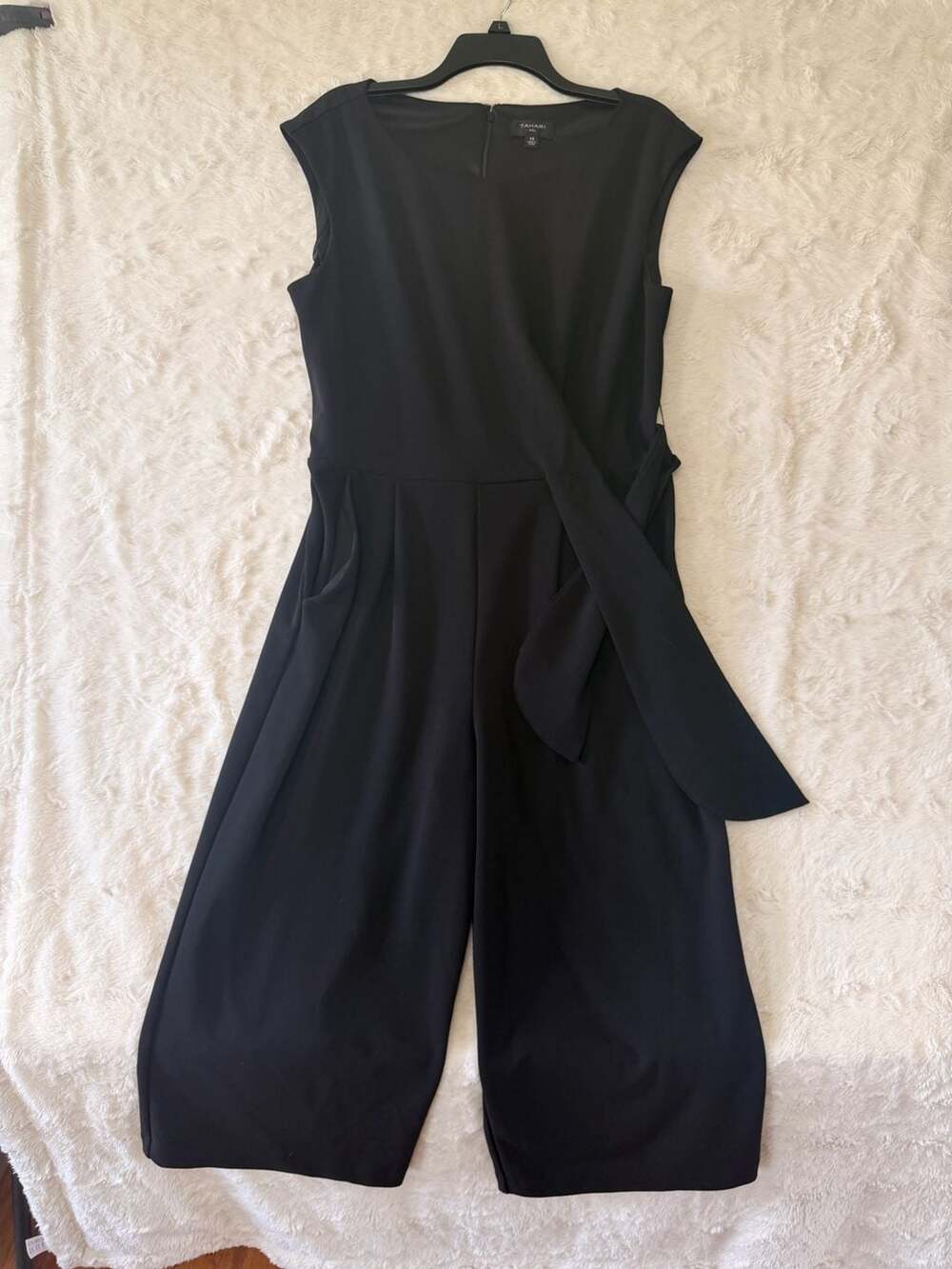Tahari ASL Black Sleeveless Side-Tie Wide Leg Jumpsuit Size 14 Full Length